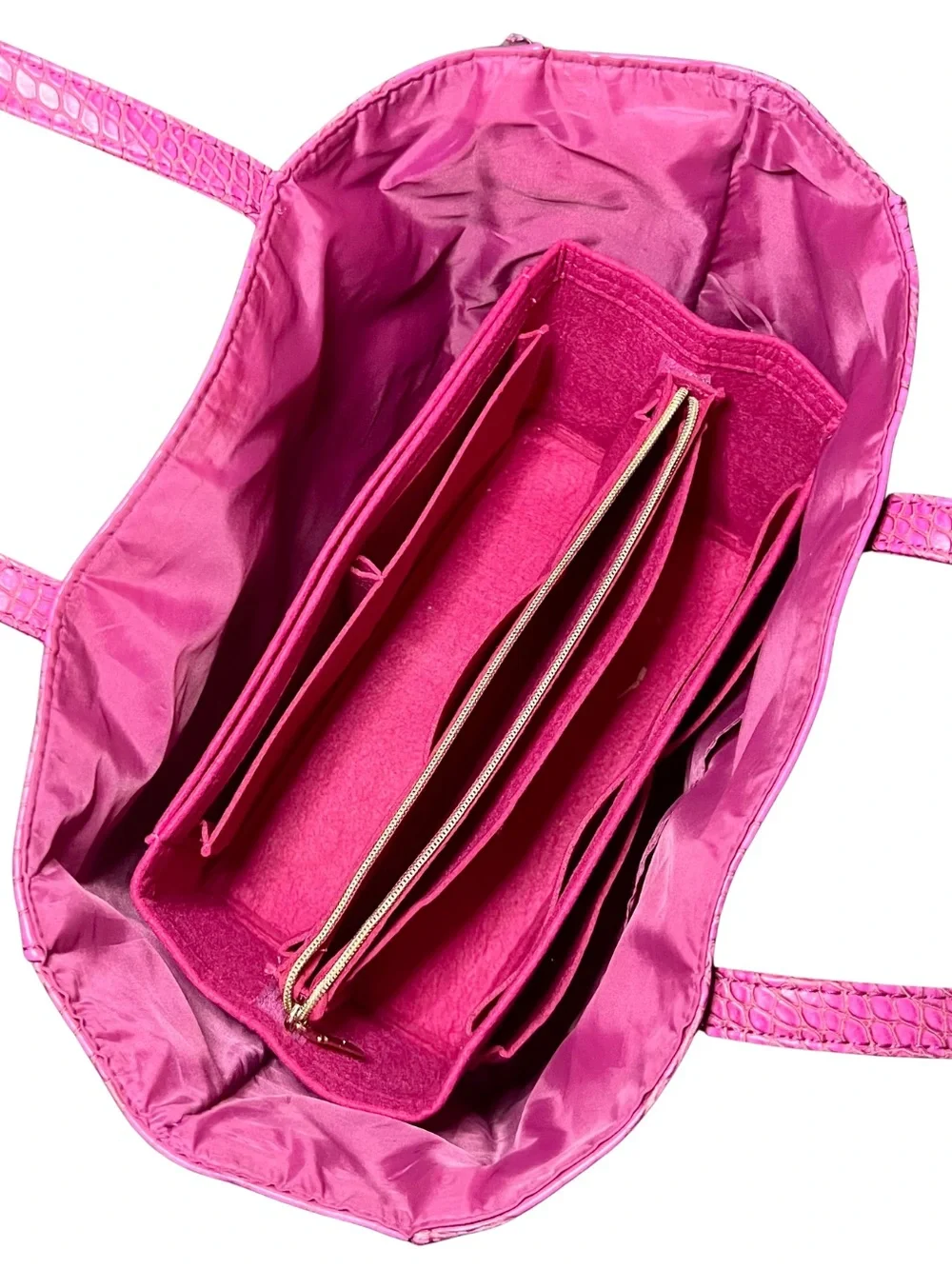 Hot Pink Croc Embossed Oversized Tote Bag w/ Large Felt Organizer Insert